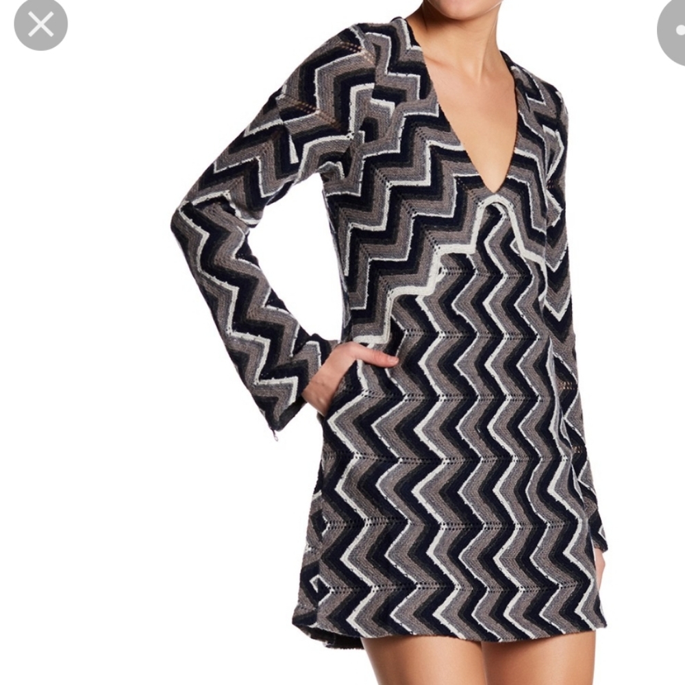 Free People Chevron Wool Blend Bell Sleeve Dress - Picture 1 of 8